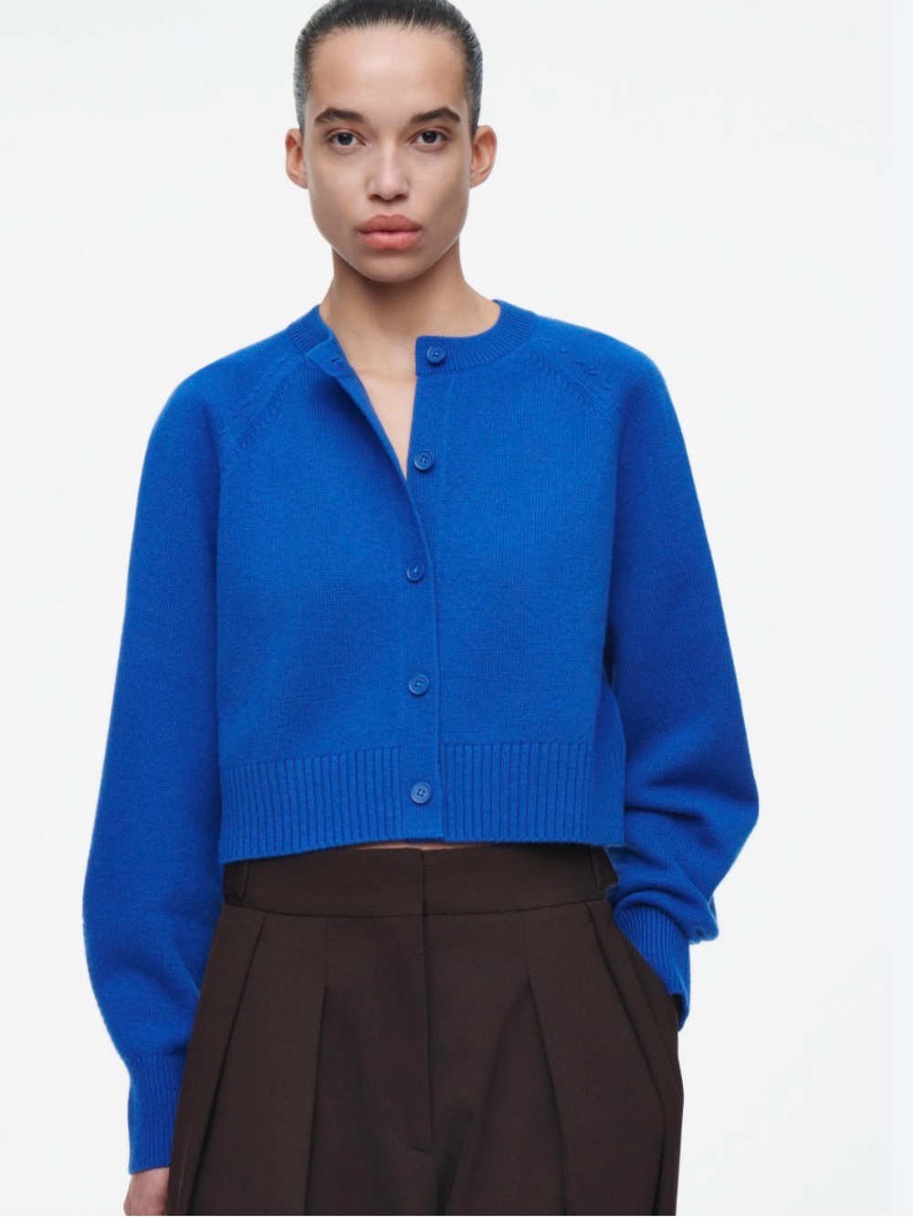 COS Cobalt Blue Cropped Button Cardigan